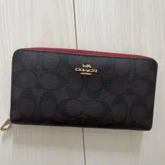 COACH 長財布 シグネチャー ブラウン レッド