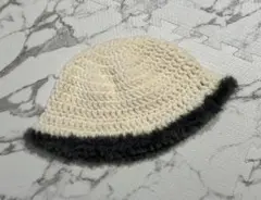 ハンドメイド バケットハット ファー アイボリー クロシェハット