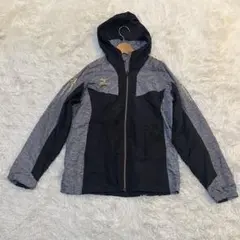 MIZUNO ミズノ フード付ジャケット S 黒×グレー ゴールドロゴ