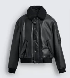 ZARA フェイクレザー デタッチャブルネックジャケット　XL ブラック