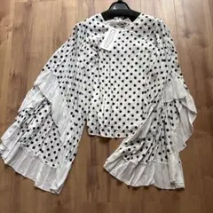 新品　THE NEWHOUSE 定価¥4万6200円　ドット　シャツ　フリル　白のサムネイル