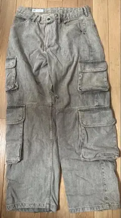 グレー デニム カーゴパンツ