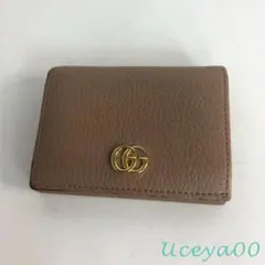 GUCCI グッチ GGマーモント 二つ折り財布 レザー ベージュ コンパクト