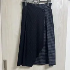 ギャバジンKT ストライプ チェック柄 フレアスカート