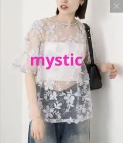 mystic 半袖オーガンジーフラワーブラウス