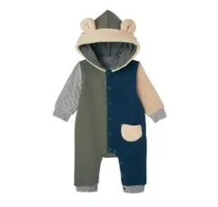 【美品/試着のみ】前開きカバーオール アウター クマ耳 ロンパース