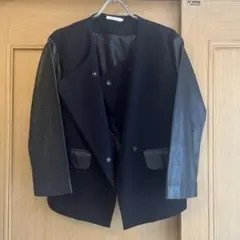ノーカラージャケット ブラック ウール