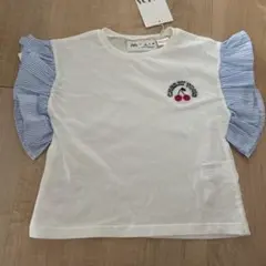 フリル袖チェリー刺繍Tシャツ 98cm