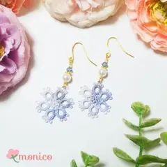 ◆一粒パールと*雪の花*のタティングレースピアス◆