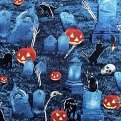 USAコットン　✤スリラーナイト　ハロウィン　50cm✤　黒猫　スカル　輸入生地