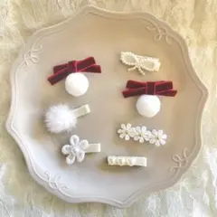 バレンタイン　ファー×ベロア　ヘアクリップ　ヘアピン　ベビークリップ　ベルベット