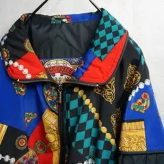 古着 総柄ブルゾン ナイロン ハイネック ブラック M