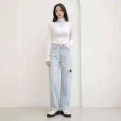 UNE MANSION ライトブルー ダメージデニム S ハイウエスト 韓国のサムネイル