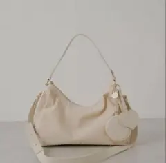 ベージュ キャンバス ハンドバッグ ハートポーチ付き