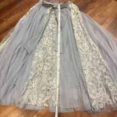 ライトブルー フレアスカート レース　チュール　ロングスカート　水色