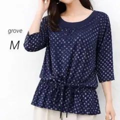 grove グローブ 長袖ブラウス レディース ノーカラー 紺 M プルオーバー