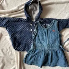 2点まとめ売り女の子90 HAKKA デニムワンピースBEBE薄手アウター