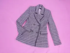 ZARA　ザラ　ツイードジャケット　紋章ボタン　ベージュオフホワイトブラックXS