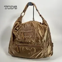TOD'S　トッズ　ハンドバッグ　肩掛け　ナイロン　レザー　ゴールド