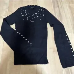 リエンダ　パール付き　リブニット　黒