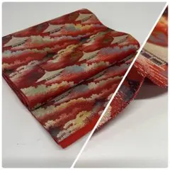 k*i様 zz431 名古屋帯 松葉仕立て 赤地に風景柄 正絹 10/14