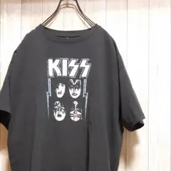 y2k KISS チャコールグレー バンドTシャツ 胸元プリント フェード L