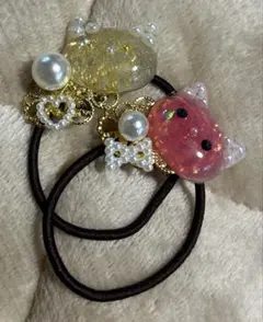 ハンドメイド　ヘアゴム猫2種類セット