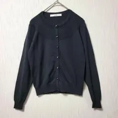 美品 エフデ レース切替カーディガン 9 スミクロ ビジューボタン 薄手のサムネイル