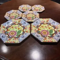 有田焼風八角花柄皿　6枚セット