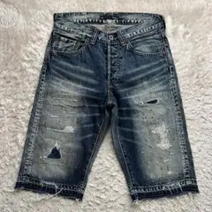 ジョンブル/クラッシュ加工/デニムハーフパンツ