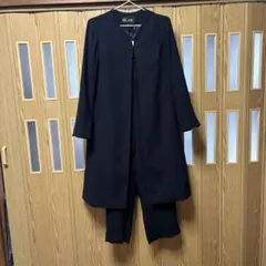 パンツスーツ　ロングジャケット　濃紺　フォーマルネイビー