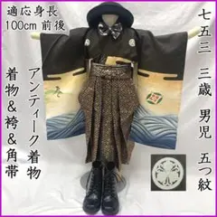 603ab7■七五三 三歳 男児 アンティーク着物&袴&角帯 宝船■良好