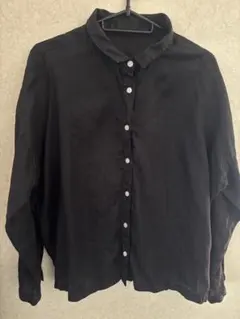 リネンシャツ　麻100パーセント　長袖　ブラック