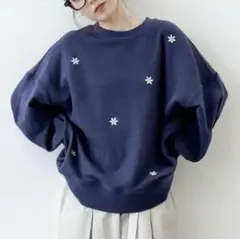 ニコアンド　スウェットプルオーバー　トレーナー　花刺繍　フェミニン　コットン　M
