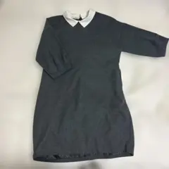 KBF 襟付きグレー長袖ワンピース