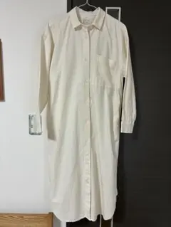 無印良品　洗いざらしオックススタンドシャツワンピース　生成り　Ｍ〜L 美品