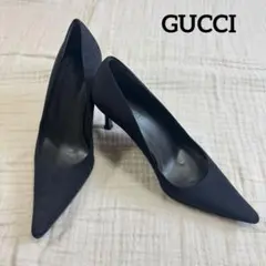 美品　GUCCI パンプス 黒 GG柄 ハイヒール ポインテッドトゥ レディース