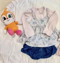 アンパンマンチュニック、デニムかぼちゃボトム、レギンス4点セット100-110