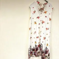 美品　フラワープリント ノースリーブ ワンピース　ひざ丈　海外古着　リゾート