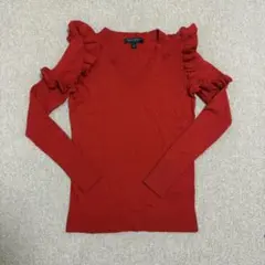 【BANANA REPUBLIC】 美品 赤 フリル付きVネックセーター XS