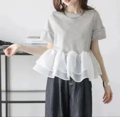 Sonolimited(ソーノリミテッド)水色 フリル付きペプラムTシャツ 半袖