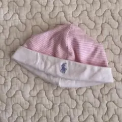 ラルフローレン　ベビー帽子 ピンクと白のストライプ