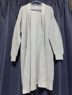 【美品】LOWRYS FARM 厚手ロングカーディガン 水色 F ポケット付