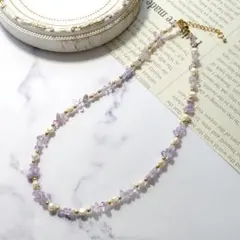 343 淡水パール×さざれアメジスト 天然石ネックレス サージカルステンレス