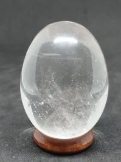 ■天然石■水晶・クォーツ■卵・エッグ■虹入り■木製台座付き■②