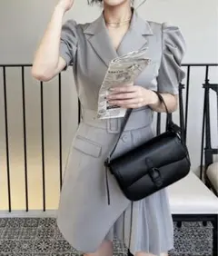 ROYAL PARTY パフスリーブジャケットプリーツミニワンピース