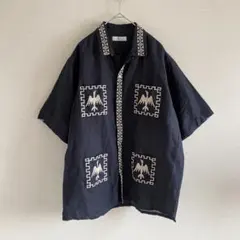 【美品】　ジャーナルスタンダード　刺繍　リネンシャツ　ブラック　L 半袖のサムネイル