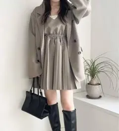 ヘザーheather ミニワンピースプリーツミニジャンスカ2 ベージュ(完売品)