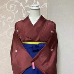 卒業式　色無地　臙脂色　五つ紋　正絹　袷　共八掛