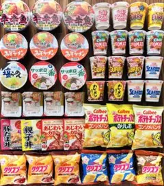 【食品まとめ売り】辛辛魚・カップヌードル・サッポロ一番・カレーメシ・菓子などのサムネイル
